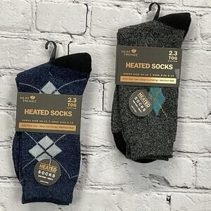 Heat Trendz Heated Socks Mens Size 10-13 Blue/Heathered Black Argyle Extra Thick